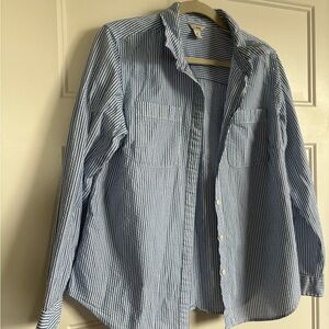 L.L Bean blue and white striped poplin button down